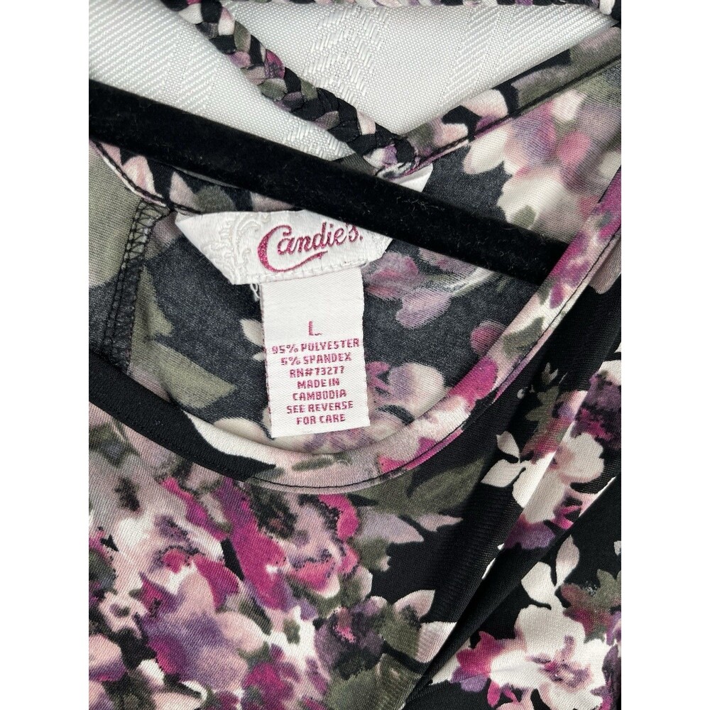 Candies Women's Floral Short Sleeve Blouse,size L